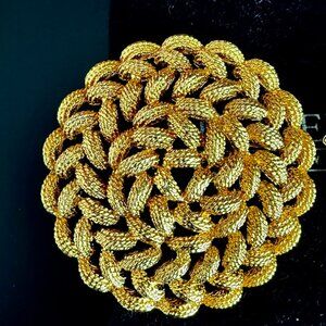 Monet Vintage Round Textured Gold Plated, Braided Brooch Pin